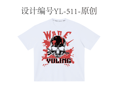 YL-511原创-哥特-骷髅头-暗黑-西海岸-纹身-白墨烫画/印花/数码直喷/刺绣=T恤图案设计图2